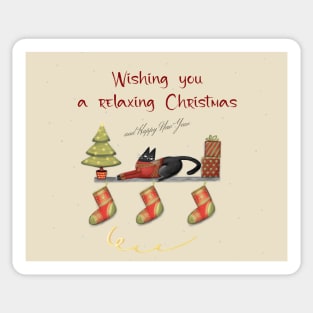 Merry Christmas - Black cats with Santa hat. Sticker